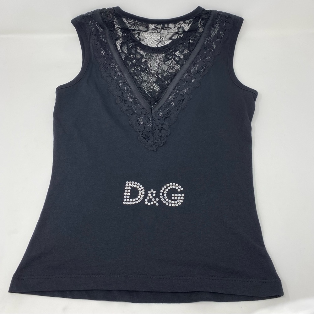 Vintage Dolce & Gabbana Black Lace Rhinestones Tank Top